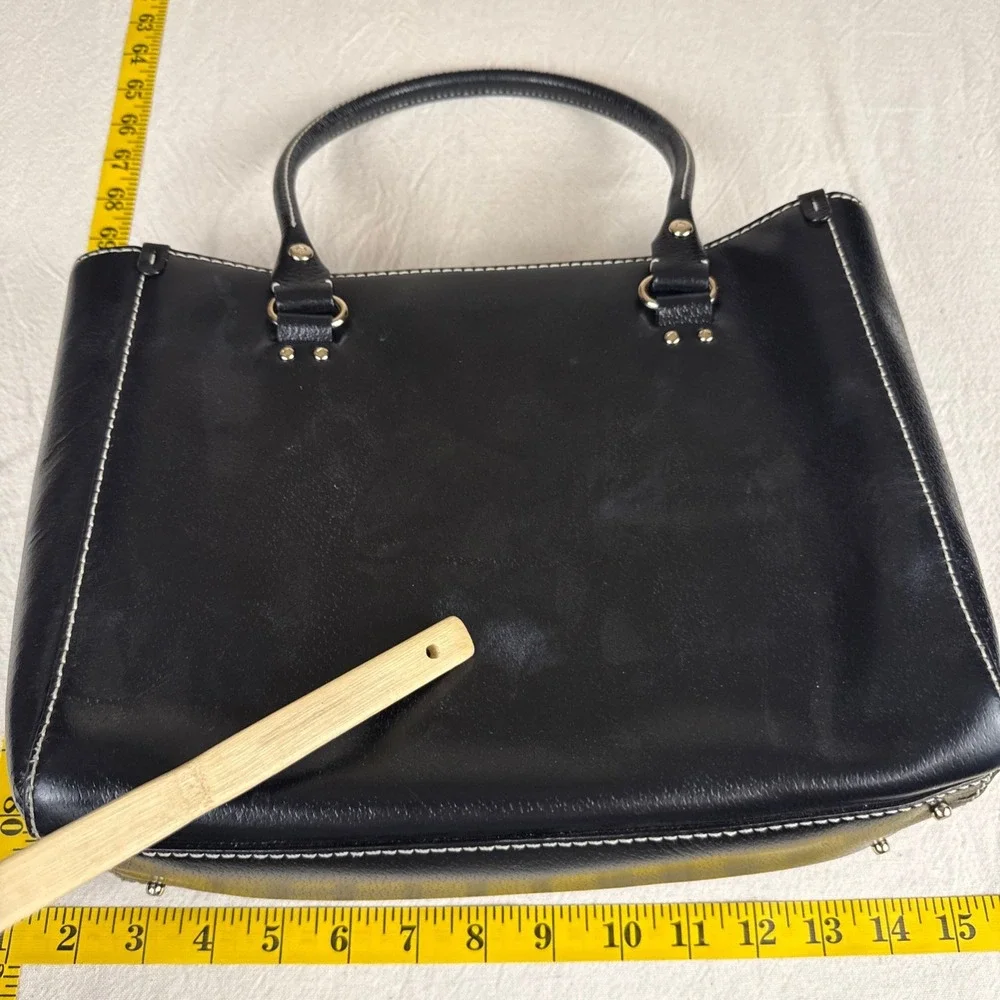 Kate Spade Tote Bag Womens Med Black Classic Leather Polka Dot Lining Stitching